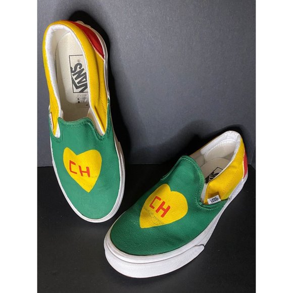 Vans Other - Vans Slip On Unisex CH Yellow Green Red Heart Men 6 Women 7.5